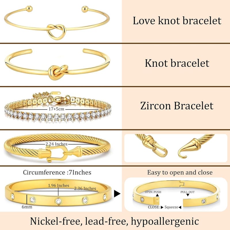 FAFUGA 18 K Gold Plated Love Bangle Bracelet Stack Cuff Jewelry for Women Jewelry Set for Women Gift with Box - Image 4